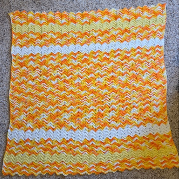 Handmade Other - MINT! Granny Afghan Crochet Knit Throw Blanket 49" x 49" Bright Orange/Yellow